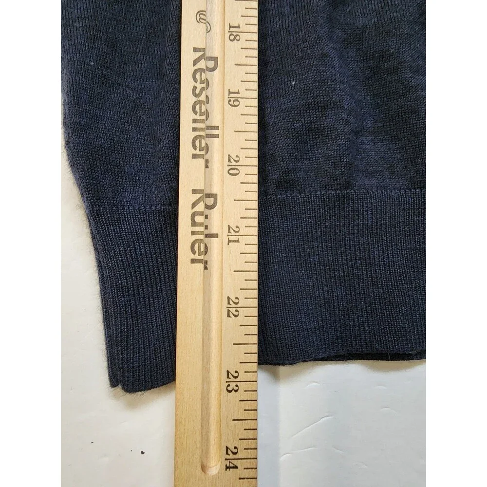 Toscano Sweater Mens Medium Navy Blue Merino Wool Blend V-neck Elbow Patches